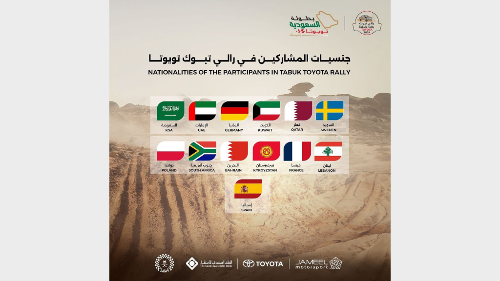 الجنسيات المشاركة في رالي تبوك 2024
Nationalities participating in the Tabuk Rally 2024